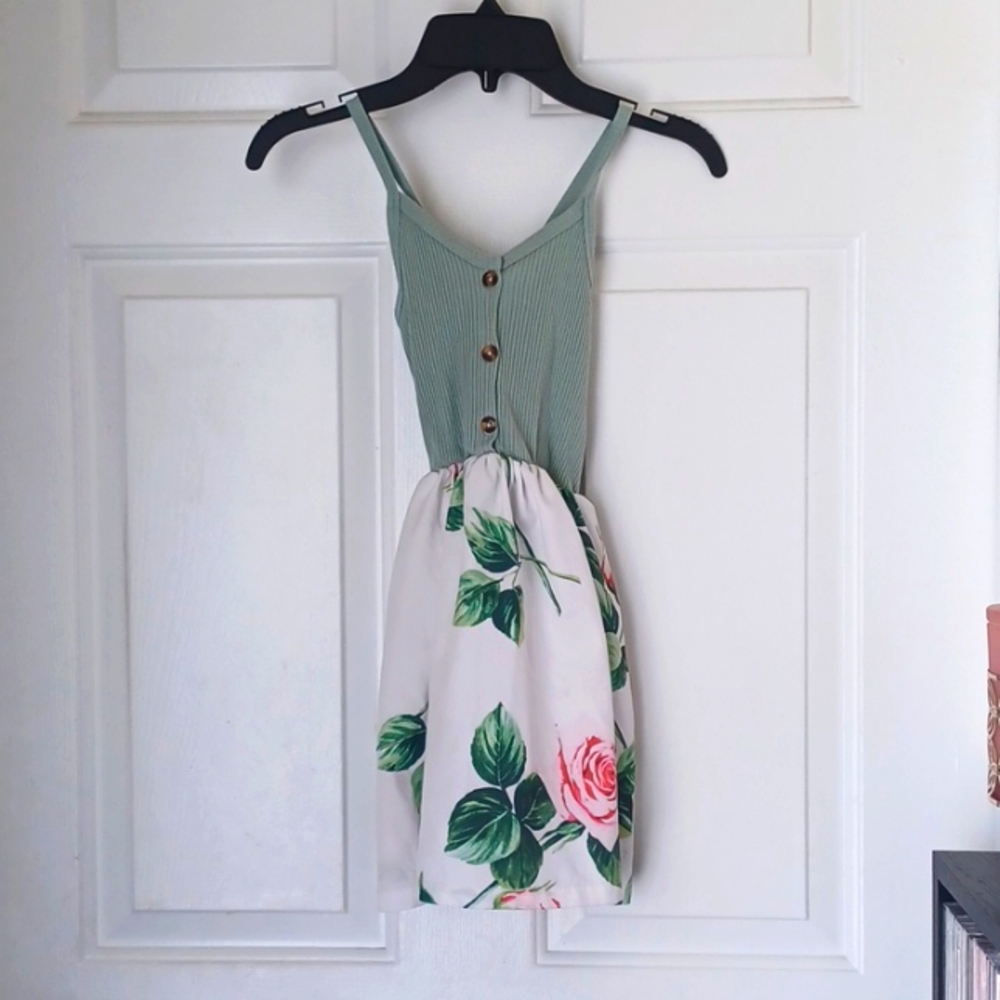 Green pink and white dress